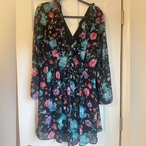 Express Black Floral Long Sleeve Mini Dress